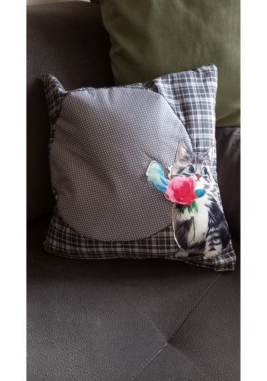 Kırlent Kılıf 43x43 Kedılı Gri