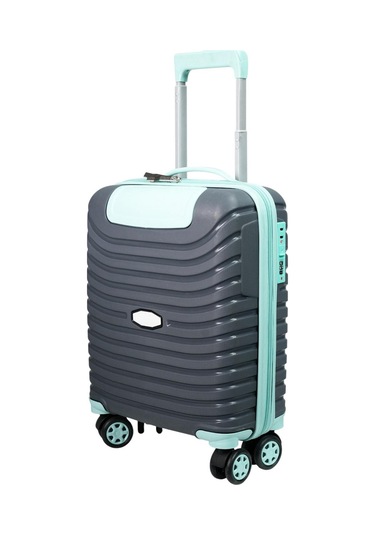 Pp Underseat Küçük Boy Gri-turkuaz Valiz 46x34x19 Cm 4 Tekerlek Şifreli Kilit Altın