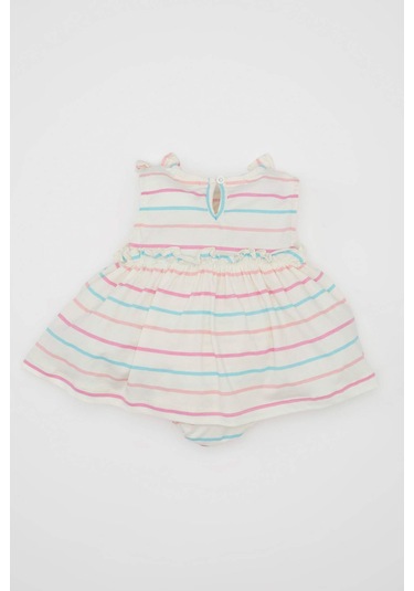 DeFacto Kız Bebek Yenidoğan Çizgili Penye Kolsuz Tulum Elbise C9583A524HSER105 Ekru