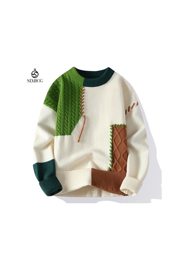 Sonbahar Ve Kış Aylarında Rahat Yuvarlak Yakalı Bol Kesim Kazak Yeşil