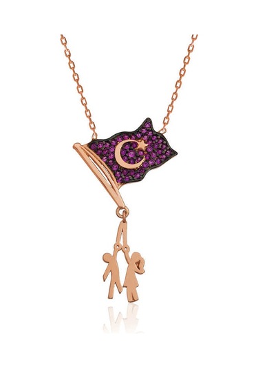 925 Ayar Gümüş Bayrak Tutan Çocuklar Gümüş Kolye