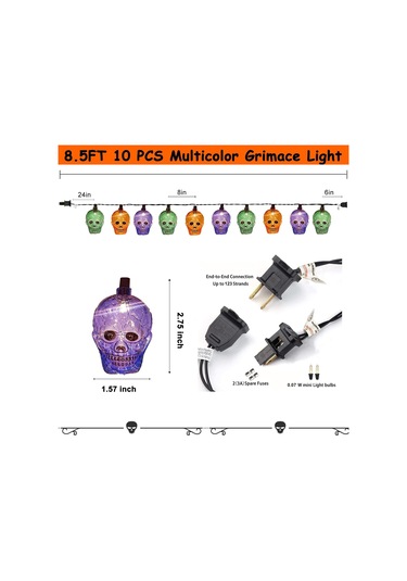 Cadılar Bayramı Kafatası Işıkları, 8,5 Ft 10 Led Çok Renkli Hayalet Kafa Işıkları Su Geçirmez, Cadılar Bayramı Dekorasyon İskelet Işıkları Dış Mekan Kullanımı İçin Çok Renkli