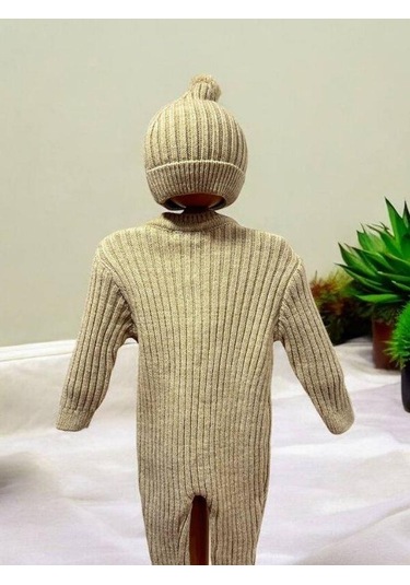 Cantoy Bebek Örgü Fitilli Bereli Kışlık Tulum-15298 Bej