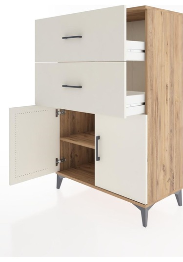 Hyperion Dolap Tek Raflı 2 Çekmeceli 2 Kapaklı 88x44x134 Çam-... Çam