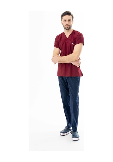 Gofre Likra Yarasa Kol Doktor Hemşire Tek Üst Forma Bordo Gfr3010 Bordo
