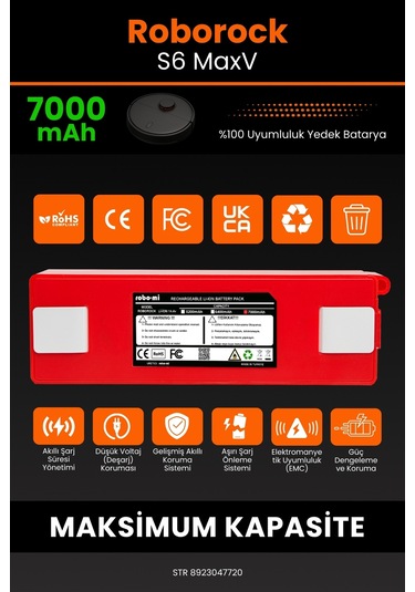 Roborock S6 Max V Uyumlu Kutusuz 7000 Mah Süpürge Bataryası