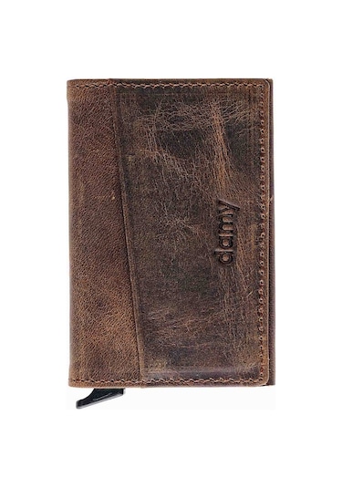 Damy Hakiki Deri Unisex Mekanizmalı Kartlık 611Cr - Koyu Taba Kahve