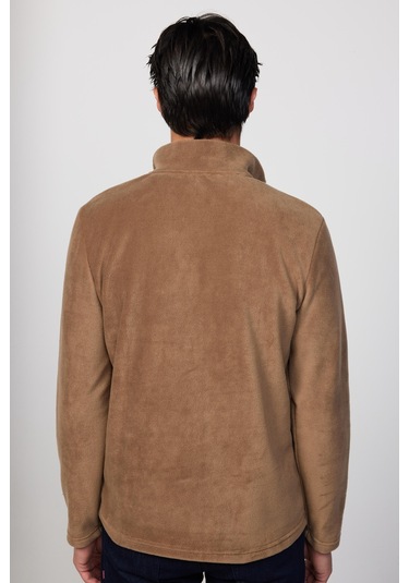 Tudors Erkek Dik Yaka Tüylenme Yapmayan Soğuk Geçirmez Standart Fit Rahat Kesim Haki Polar Sweatshirt -30141-haki Haki