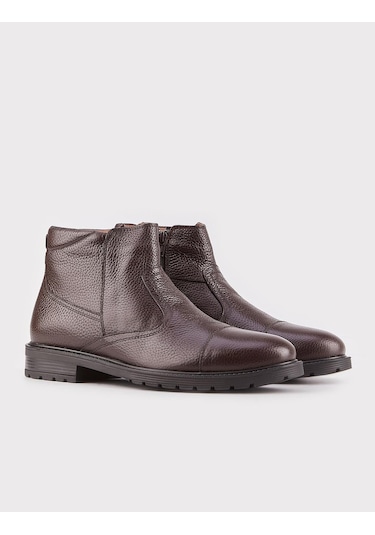 Cabani Hakiki Deri Fermuarlı Kahverengi Erkek Günlük Bot Kahverengi