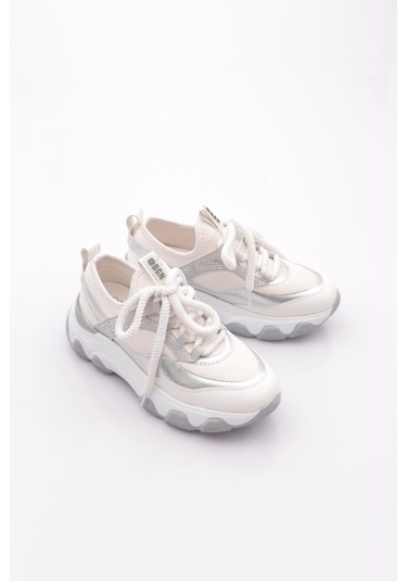 Dgn B2011 Kadin Kalin Taban Sneakers Beyaz Gümüş