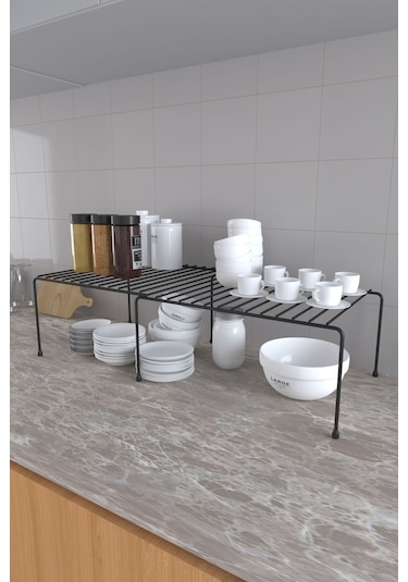 Eva Metal Tasarim Genişletilebilir Raf Ayarlanabilir Dolap Içi Düzenleyici Mutfak Düzenleyici Banyo Düzenleyici Siyah