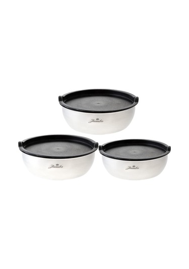 Globe Mat 3'lü Saklama Kabı, Gri, 18 20 24 Cm Siyah