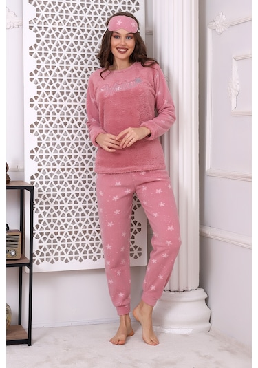 Fawn 3024 Peluş Welsoft Polar Kışlık Yumoş Kadın Pijama Takımı Pudra