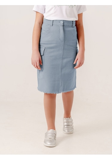 Kız Çocuk Kargo Keten Etek 2959 Mavi
