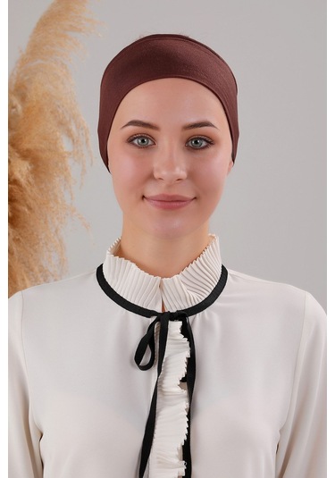 Kadın Tesettür Dikişsiz Silikonlu Kaymaz Bandana Spor Bone Kahverengi Kahverengi