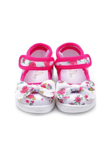 Fuşya Fiyonklu Keten Çocuk Ayakkabısı-f-472 Fuşya