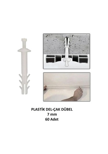 Plastik Çivili Korniş Dübeli, 7 Mm Del Çak Dübeli 60 Adet 7 MM