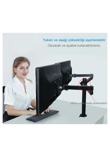 Monozone 2li Çift Kol Monitör Tutucu Led Tv Full Hareketli Çelik