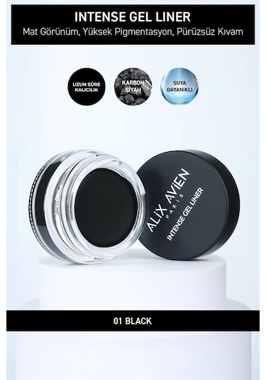 Alix Avien Yüksek Pigmentli Suya Dayanıklı Uzun Süre Kalıcı Mat Jel Eyeliner Intense Gel Liner 01 Black
