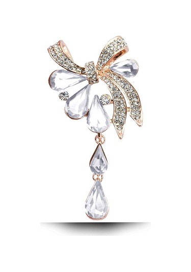 Sones Kadın Matkap Damla Kelebek Düğümlü Broş Beyaz