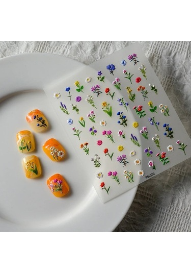 Flybuy 1 Adet 5d Kabartmalı Çiçek Tırnak Sanat Çıkartmalar, Renkli & Kendinden Yapışkanlı Ts3802