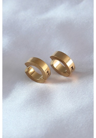 316l Çelik Gold Renk Sıkıştırmalı Erkek Küpe Gümüş