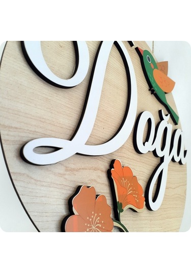 Deniztasarım Kuş Ve Çiçek Motifli Zarif Ahşap Kapı Süsü