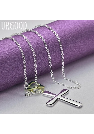 925 Ayar Gümüş Kalpli Haç Kolye Kolye Takı