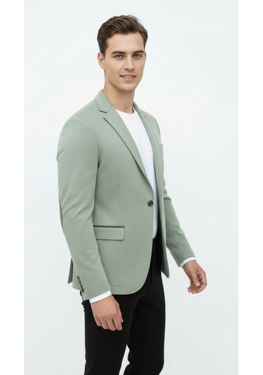 Plus Scorpion Haki Erkek İtalyan Kesim Blazer Ceket Kol Yamali, Slim Fit, Şık Ve Modern Tasarım Haki Yeşil