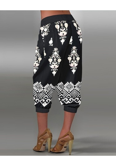 Kadın Beli Lastikli Etnik Desenli Kapri Süprem Pantolon Karışık