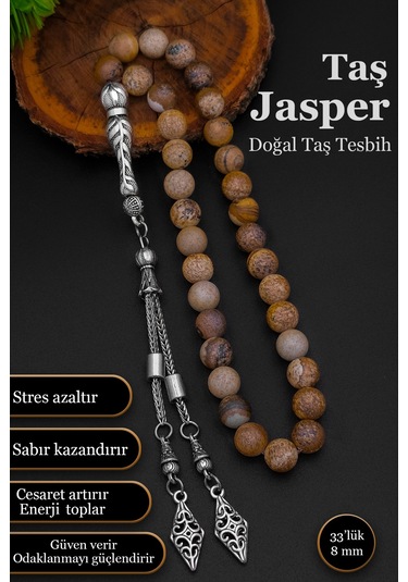 Doğal Taş Tesbih Erkek Taş Jasper Tesbih 8 Mm Bt047 Kahverengi