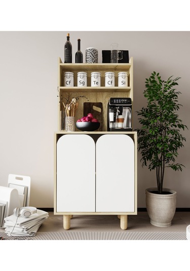 Parma 2 Kapaklı Mutfak Dolap, Kahve Köşesi, Çok Amaçlı Dolap Safir Meşe-beyaz