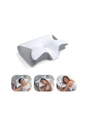 Geeksen Boyun Desteği Ambalajlı Kelebek Şekilli Hafıza Yastığı - Yavaş回弹 Pamuk, 3 Bölgeli Tasarım, Ev/ Otel Kullanıma Uygun, Gri 37x62cm Gri