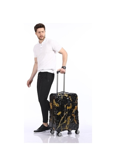 Ççs 5217 Kuru Kafa Polikarbon 3 Lü Valiz Seti-alevli Siyah