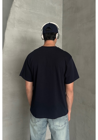 Hyman Erkek %100 Pamuk Oversize Basic T-shirt Lacivert