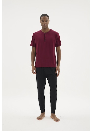 Modadua Kocabey Kkt-26155 Erkek Midi Yaka Pijama Takımı Mürdüm