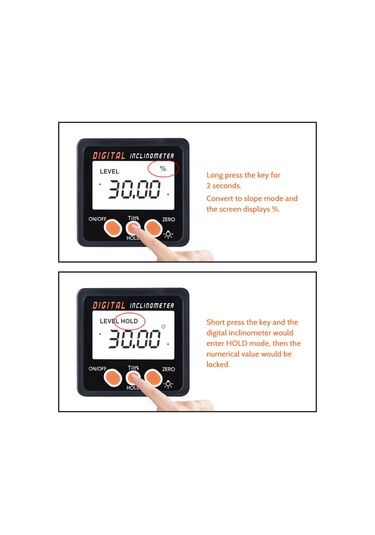 Maiyame Alüminyum Kasa Dijital Eğim Ölçer 0-360 Hassas Açı Ölçümü Tek Taraflı Mıknatıslı Pil Dahil Değil