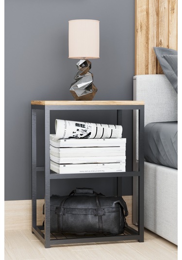 Metal Ayaklı Dekoratif Tel Raflı Komodin Atlantik Çam Atlantik Çam