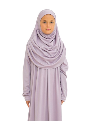 İki Parça Çocuk Elbisesi Seti Eşarp İle Takım Lila