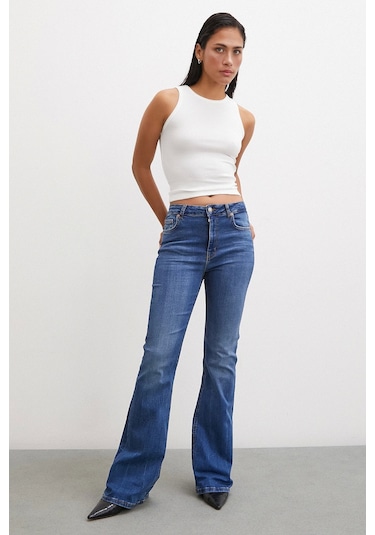 Never More Yüksek Bel İspanyol Paça Jean Mavi