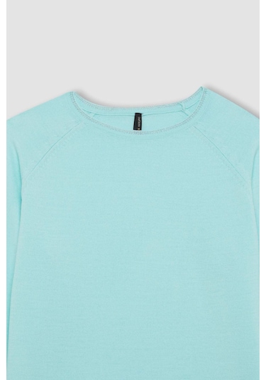 DeFacto Regular Fit Bisiklet Yaka Simli Triko Kazak Tunik D1580AX24WNTR423 Turkuaz