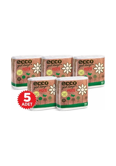 Ecco Green Kağıt Peçete 100 Lü 5 Adet 23x25 Cm Ekonomik Paket