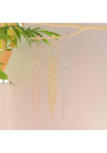 Queen Silver Jewelry 925 Ayar Gümüş Damla Tel Zirkon Sallantılı Küpe Altın