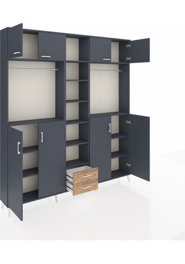 Arges Dolap 14 Raflı 2 Çekmeceli 2 Askılı 220x30x243 Antrasit-antrasit/çam Antrasıt/atlas Çam