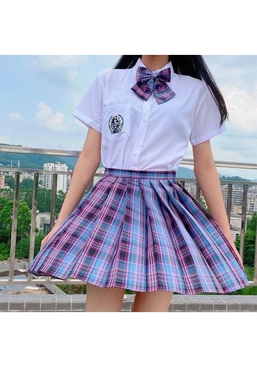 3 Adet Kadın Anime Okul Üniforması Seti Yaz Jk Kısa Gömlek Ceket Etekler Takım Elbise Mor