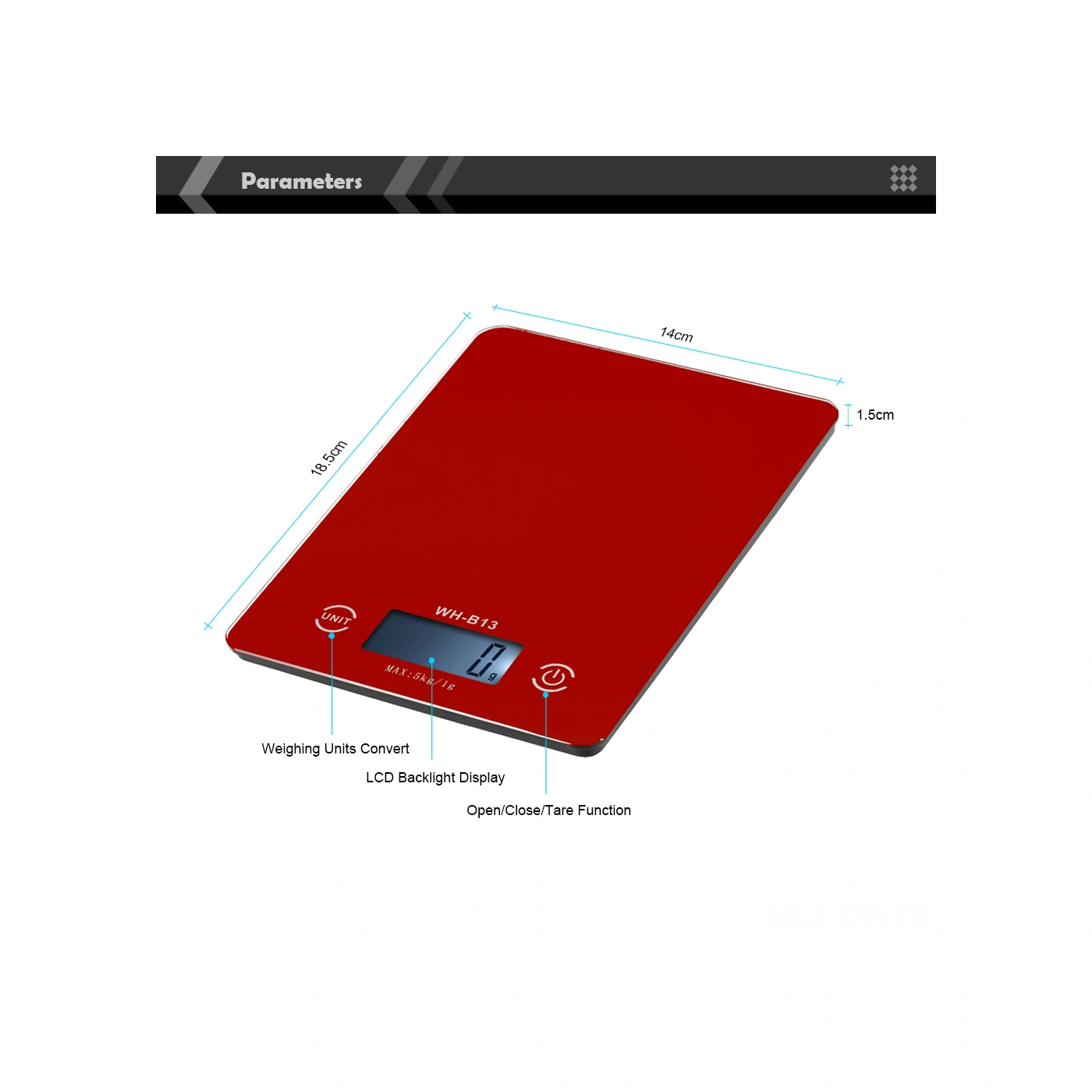 Geeroyoo Kırılmaz Cam Dokunmatik Ekranlı Mutfak Terazi - 5kg Hassasiyetli, Lcd Arka Işıklı, Çeşitli Birimler, Otomatik Kapatma, Kırmızı Kırmızı