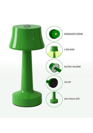 Zenlight Metal Dokunmatik Şarjlı Masa Lambası 320-4 Yeşil