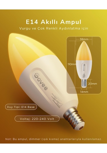 Govee Rgbww Matter Destekli E14 Akıllı Ampul - 2'li Paket