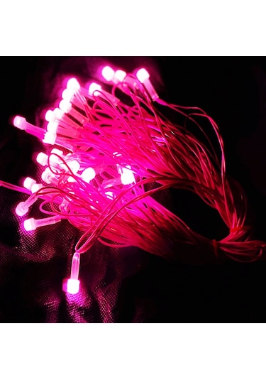 Yılbaşı Aydınlatması 10 Metre 220 Vold Sabit Aydınlatma 38 Led Iş Pembe