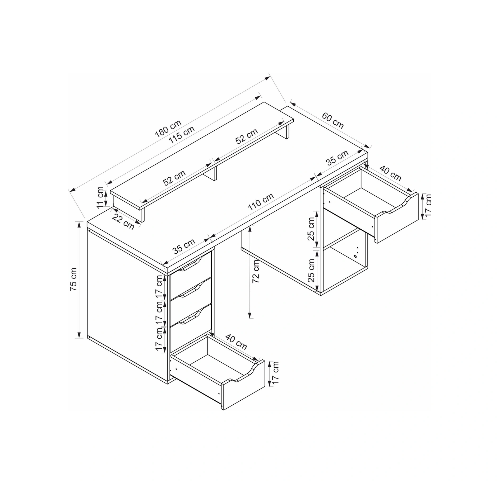 Alen 180 Cm 5 Çekmeceli Dolaplı Çalışma & Oyuncu Masası - Beyaz Beyaz